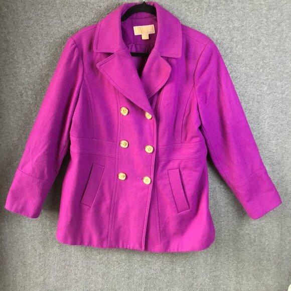MICHAEL Michael Kors Notched Collar Purple Wool Coat Sz XL - Picture 1 of 9